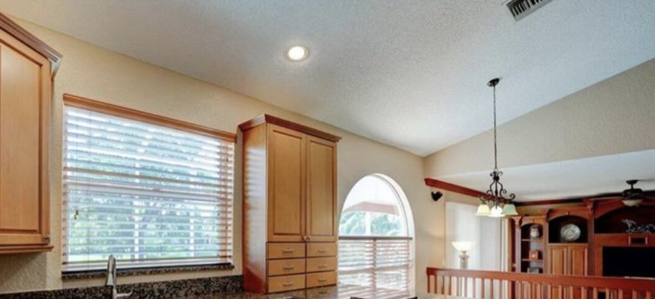 Living area with arched window