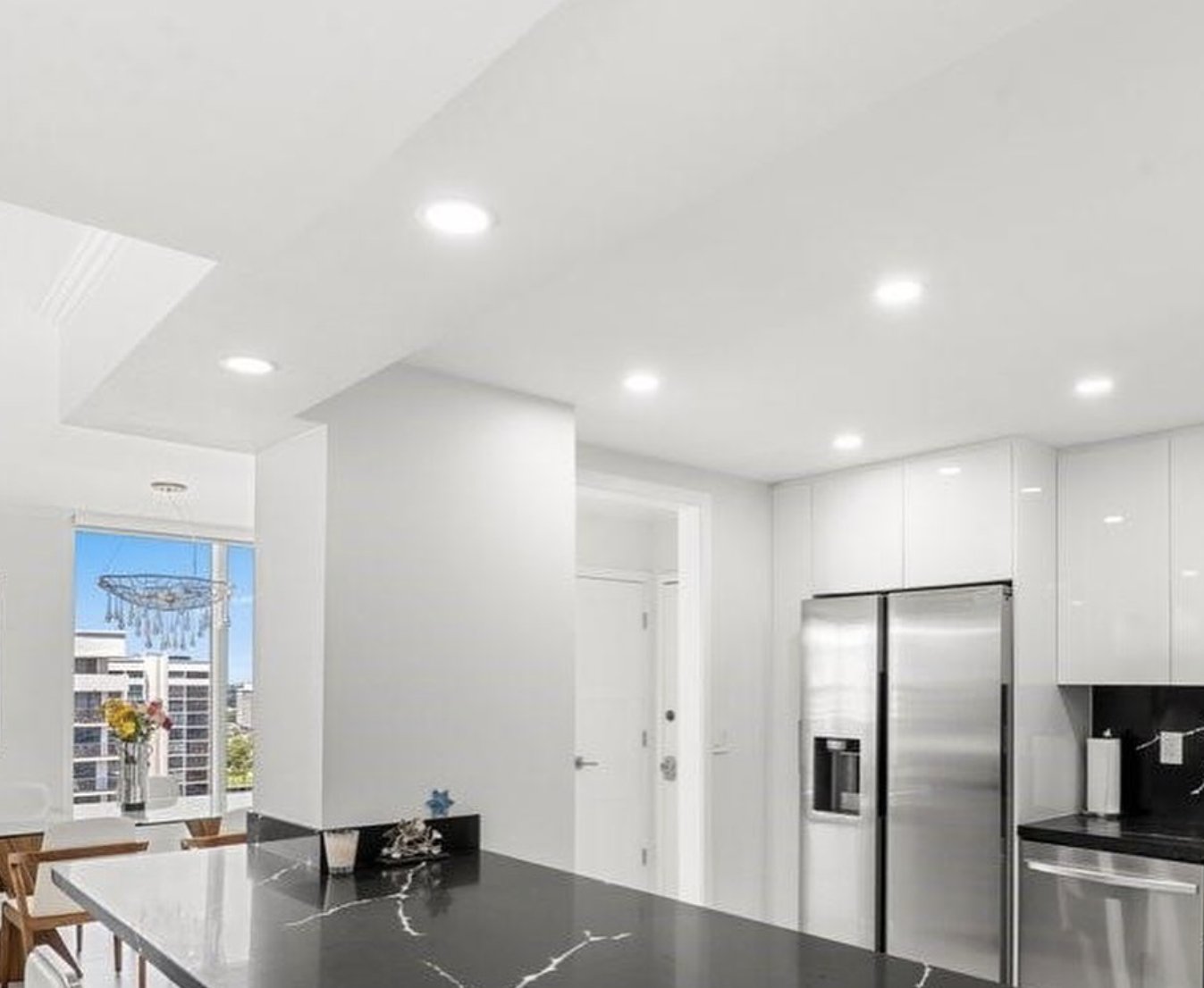 Kitchen with waterfall island
